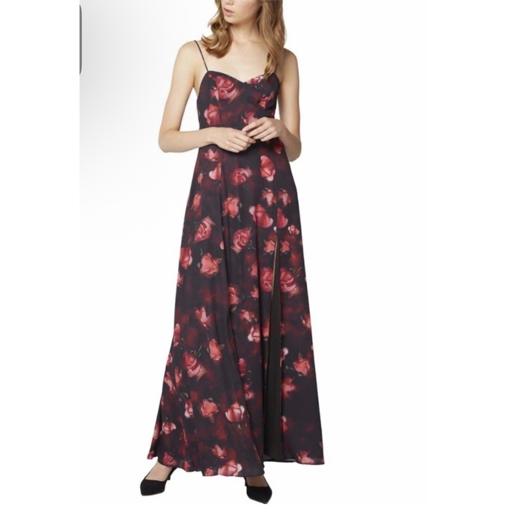 Fame and Partners Black And Red Maxi Dress Gown Floral Rose 6‎